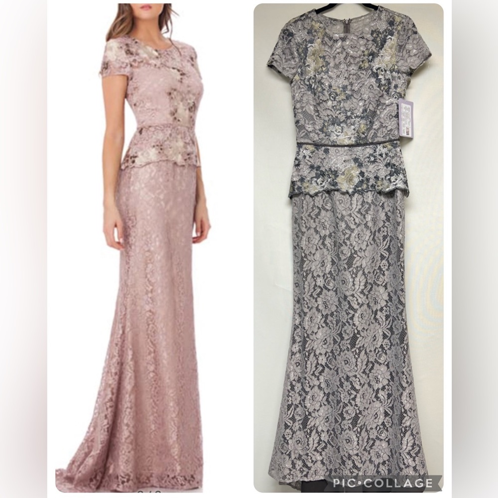 JS collections short sleeves 3D lace embroidered bodice long gown